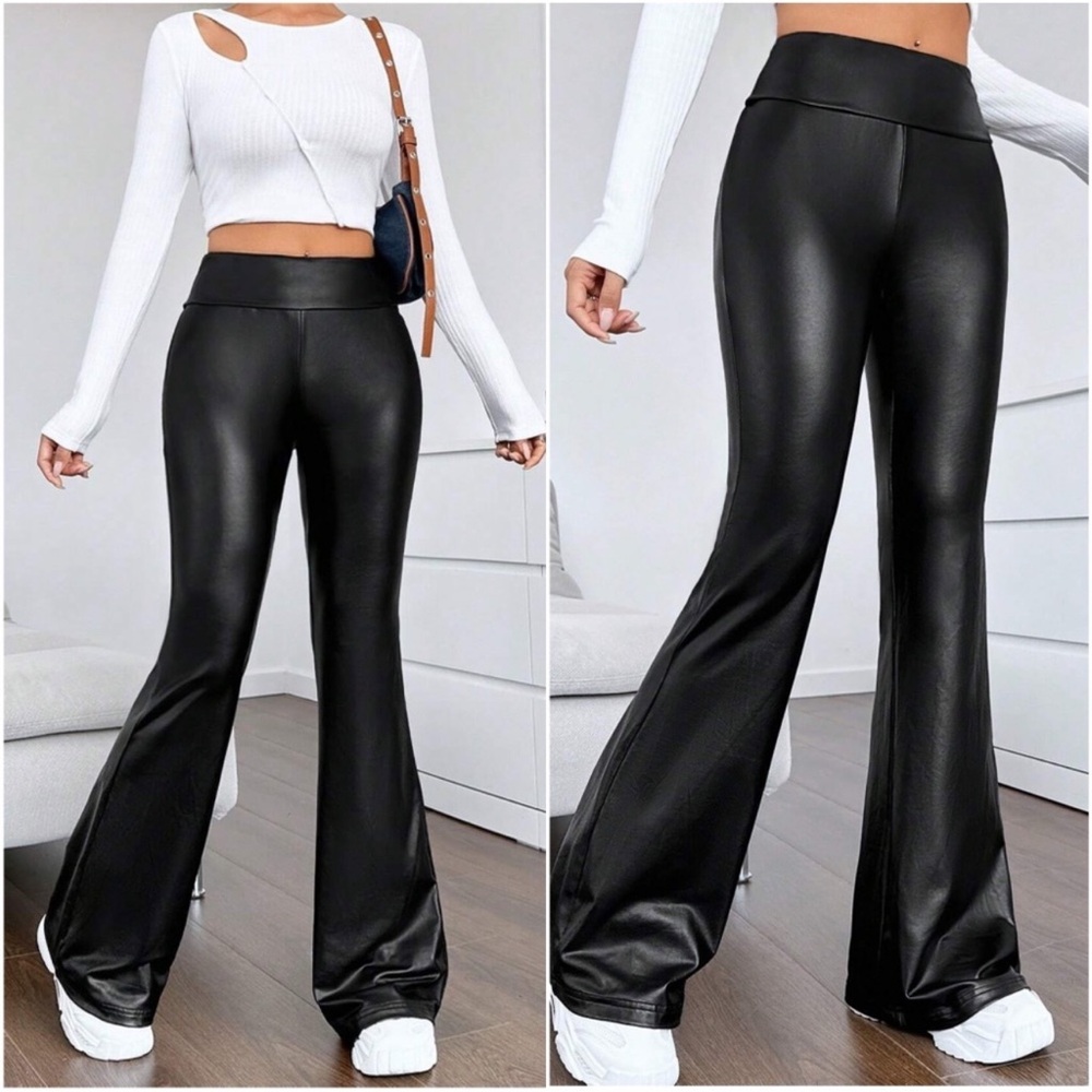 Vegan Leather Black Wide Leg Flare Pants XS S M L